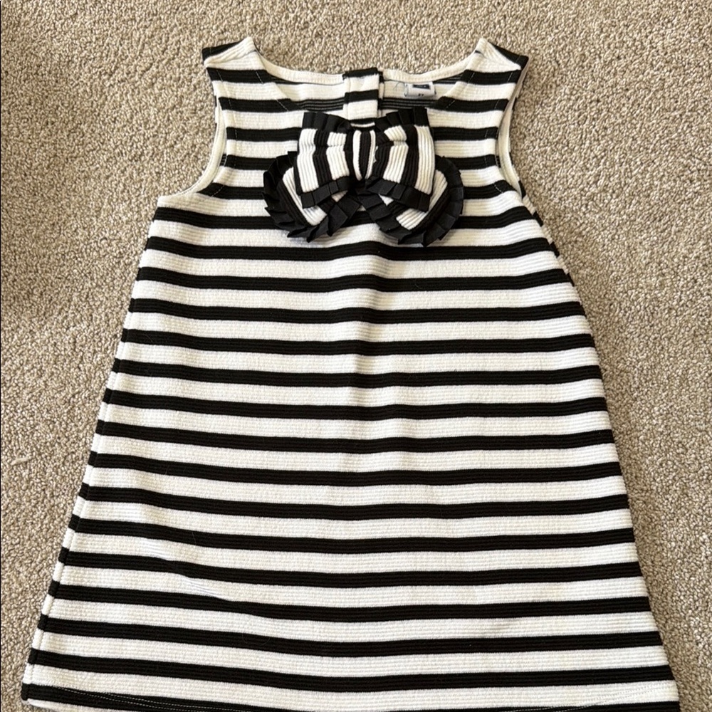 Janie and Jack 2T Girls Black and White Striped Bow A-Line Dress